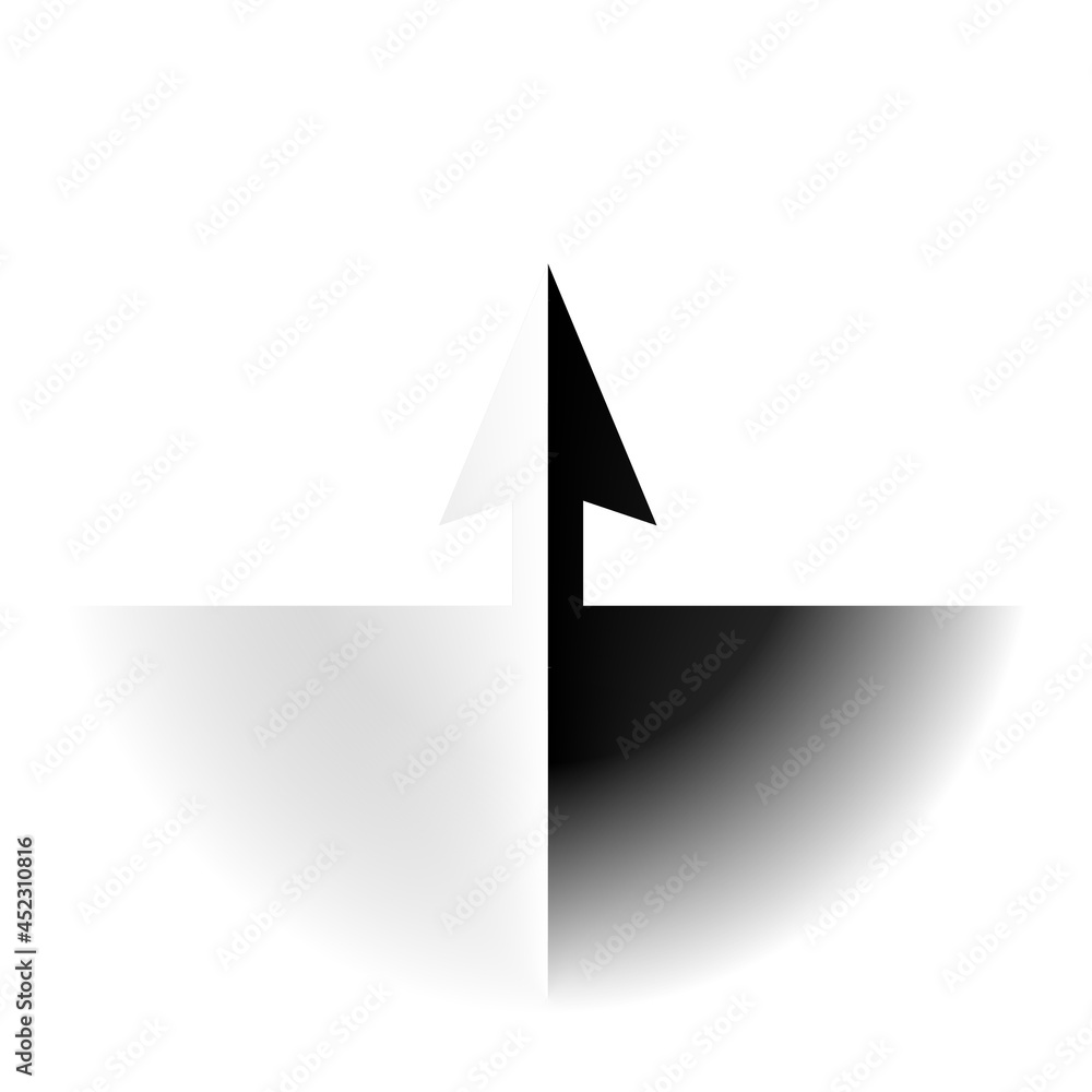 Fototapeta premium Arrow, pointer minimal contrast white or black symbol concept in semitone gradient silhouettes. Delicate nuance of muted shade, geometric art piece. Vector