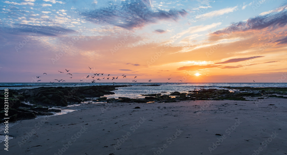 Plage d'Ambleteuse au couher du soleil