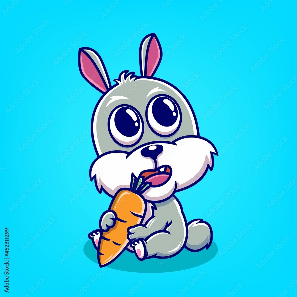 Fototapeta premium hand drawn cute rabbit holding carrot cartoon vector illustration
