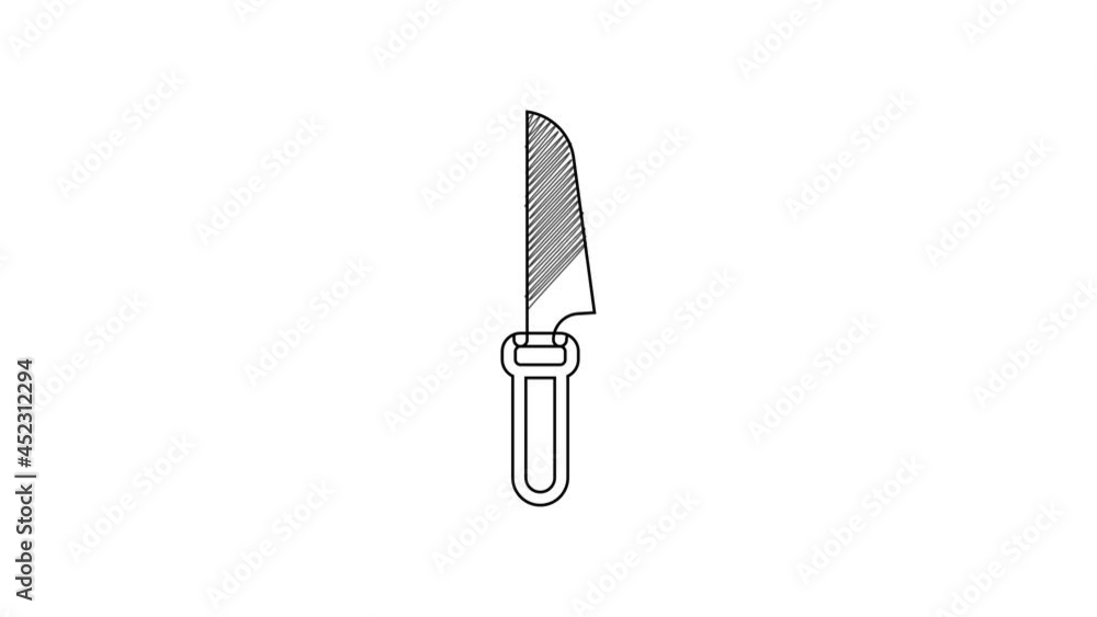 Black line Knife icon isolated on white background. Cutlery symbol. 4K Video motion graphic animation Black line Knife icon isolated on white background. Cutlery symbol. 4K Video motion graphic animation