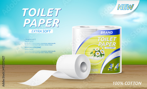 Vector realistic toilet paper roll package mockup