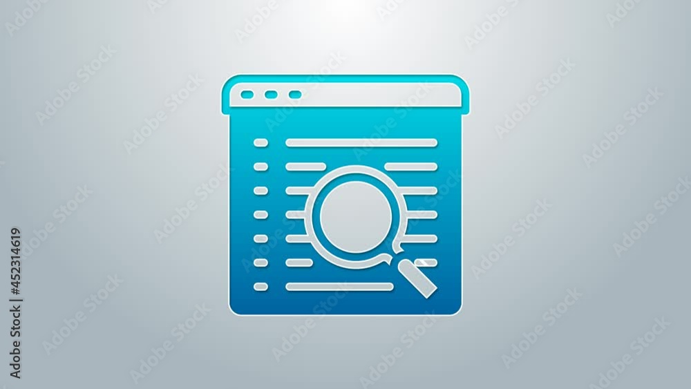 Blue line Search engine icon isolated on grey background. 4K Video motion graphic animation Blue line Search engine icon isolated on grey background. 4K Video motion graphic animation