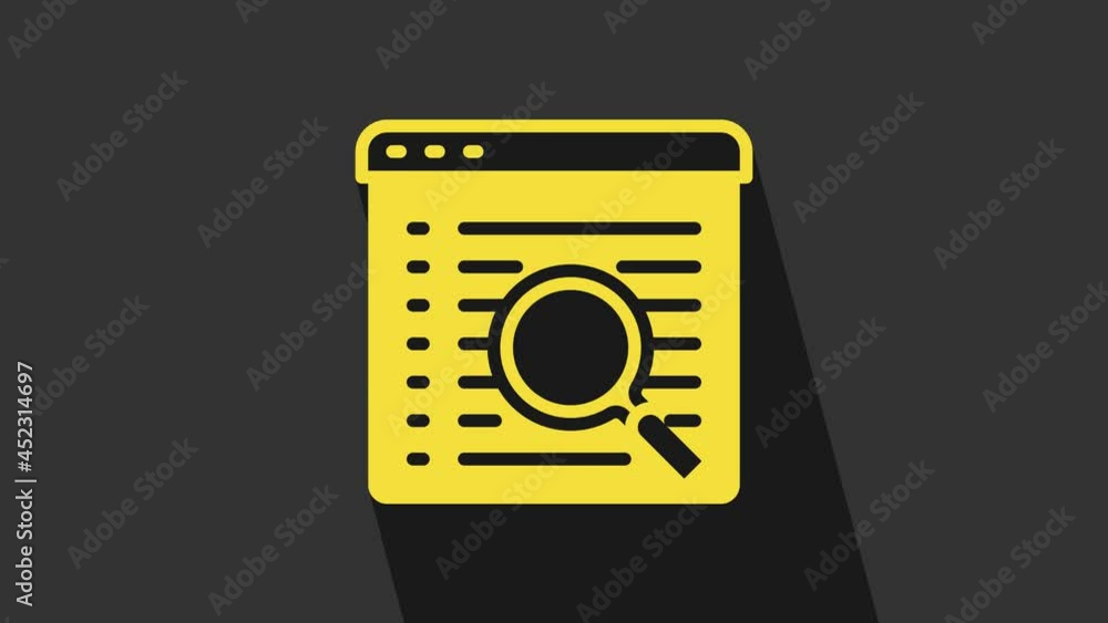 Yellow Search engine icon isolated on grey background. 4K Video motion graphic animation Yellow Search engine icon isolated on grey background. 4K Video motion graphic animation