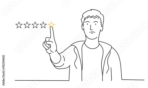 Sad man showing one star bad rating.