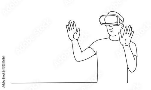 Young man wearing 3d glasses playing with virtual reality.
