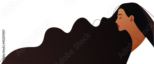 Banner with woman and long black 
 hair. 