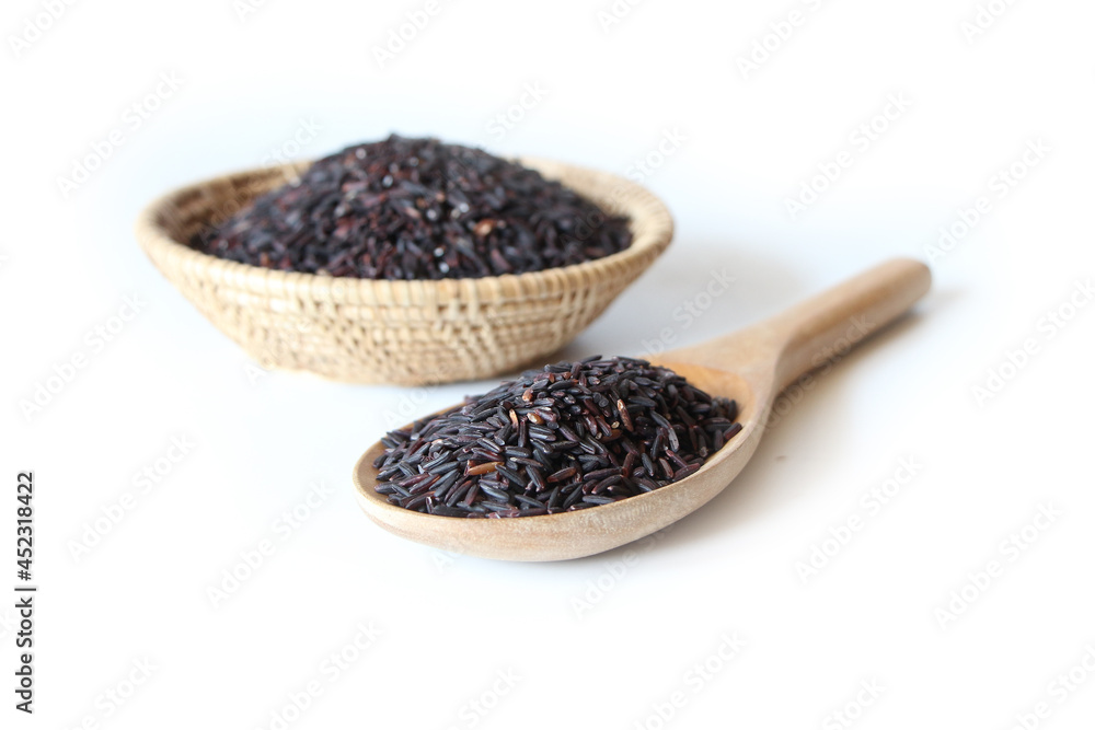 riceberry rice close up isolate healty food on tray with white background riceberry rice close up isolate healty food on tray with white background