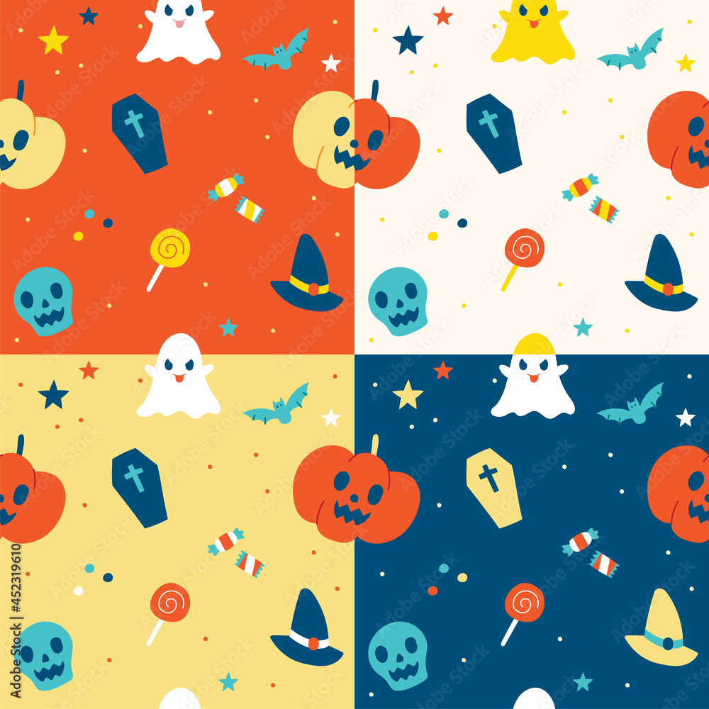 Set of Flat Cute Minimal Halloween Day Festival Vector Pattern Design White Orange Navy Background Editable Stroke. Cartoon Illustration Cloth, Mat, Fabric, Textile, Scarf, Wrapping Paper. Set of Flat Cute Minimal Halloween Day Festival Vector Pattern Design White Orange Navy Background Editable Stroke. Cartoon Illustration Cloth, Mat, Fabric, Textile, Scarf, Wrapping Paper.