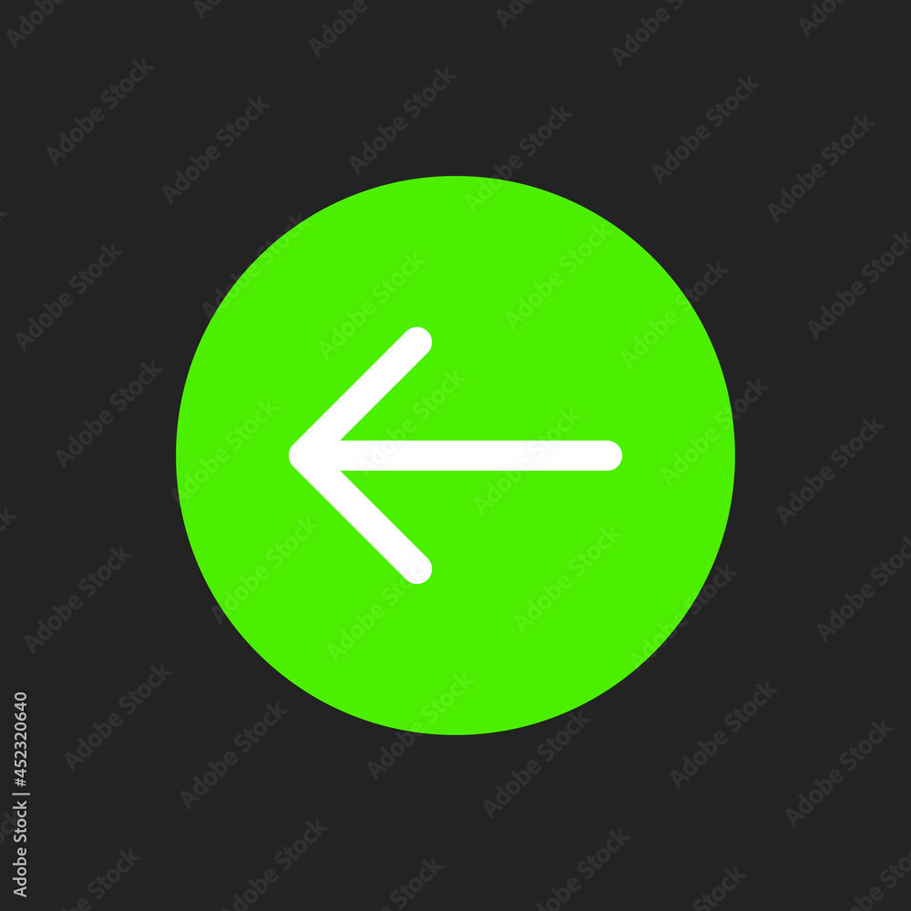 White Arrow Button to go Back in the Menu on Green Background. Isolated UI Icon. Vector illustration White Arrow Button to go Back in the Menu on Green Background. Isolated UI Icon. Vector illustration