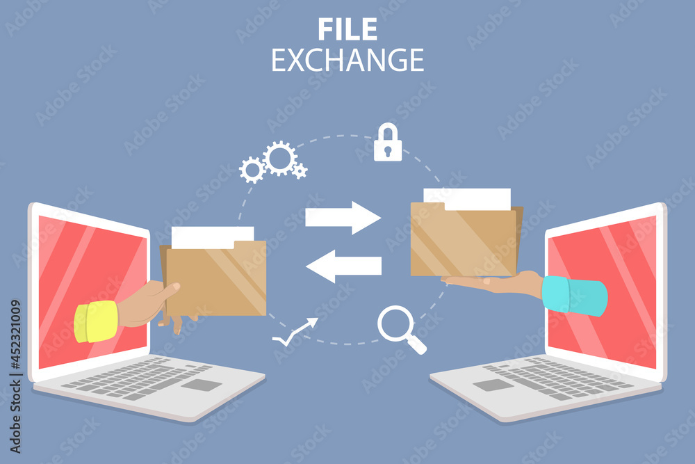 3D Isometric Flat Vector Conceptual Illustration of File Exchange, Online Data Sharing 3D Isometric Flat Vector Conceptual Illustration of File Exchange, Online Data Sharing