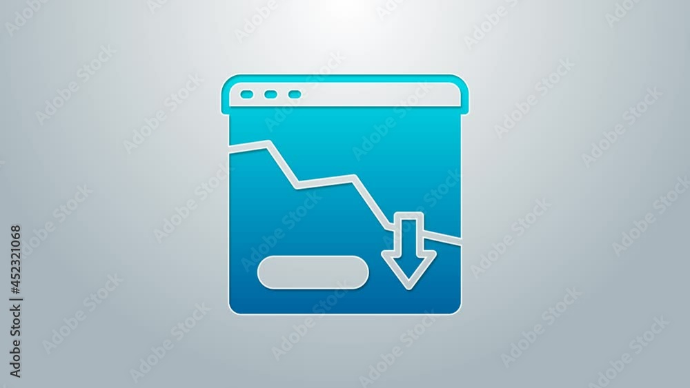 Blue line Financial growth decrease icon isolated on grey background. Increasing revenue. 4K Video motion graphic animation Blue line Financial growth decrease icon isolated on grey background. Increasing revenue. 4K Video motion graphic animation