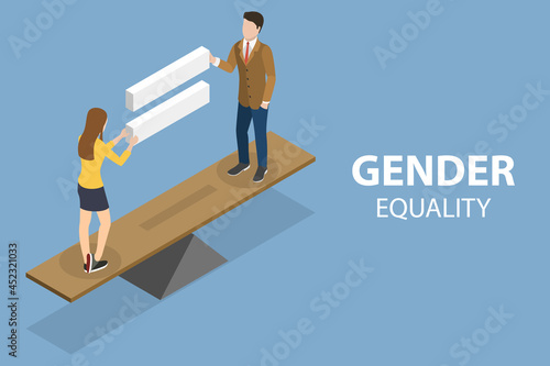3D Isometric Flat Vector Conceptual Illustration of Gender Equality, Male and Female Equal Opportunities and Rights