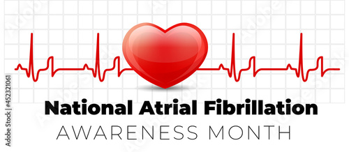 National Atrial Fibrillation Awareness Month. Vector illustration with heart photo