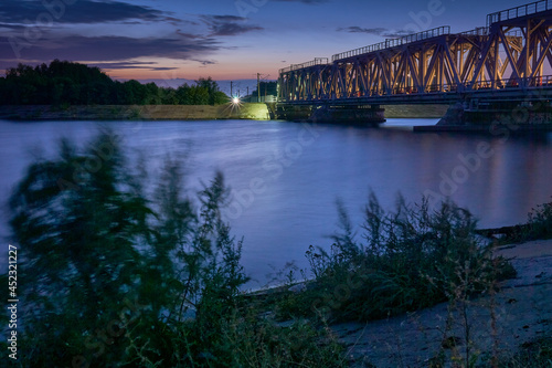 Dawn over the railway bridge in Voronezh