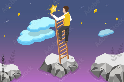 3D Isometric Flat Vector Conceptual Illustration of Dream, Reaching Business Goal