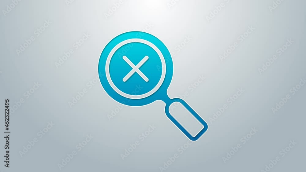 Blue line Magnifying glass and delete icon isolated on grey background. Search, focus, zoom, business symbol. 4K Video motion graphic animation Blue line Magnifying glass and delete icon isolated on grey background. Search, focus, zoom, business symbol. 4K Video motion graphic animation