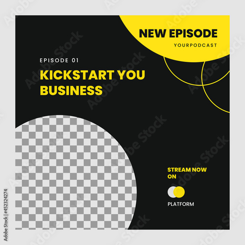 Social media post template for Business theme podcast with photo slot