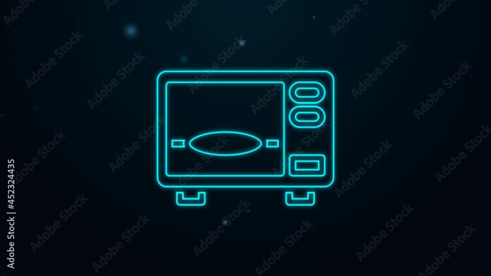 Glowing neon line Microwave oven icon isolated on black background. Home appliances icon. 4K Video motion graphic animation Glowing neon line Microwave oven icon isolated on black background. Home appliances icon. 4K Video motion graphic animation