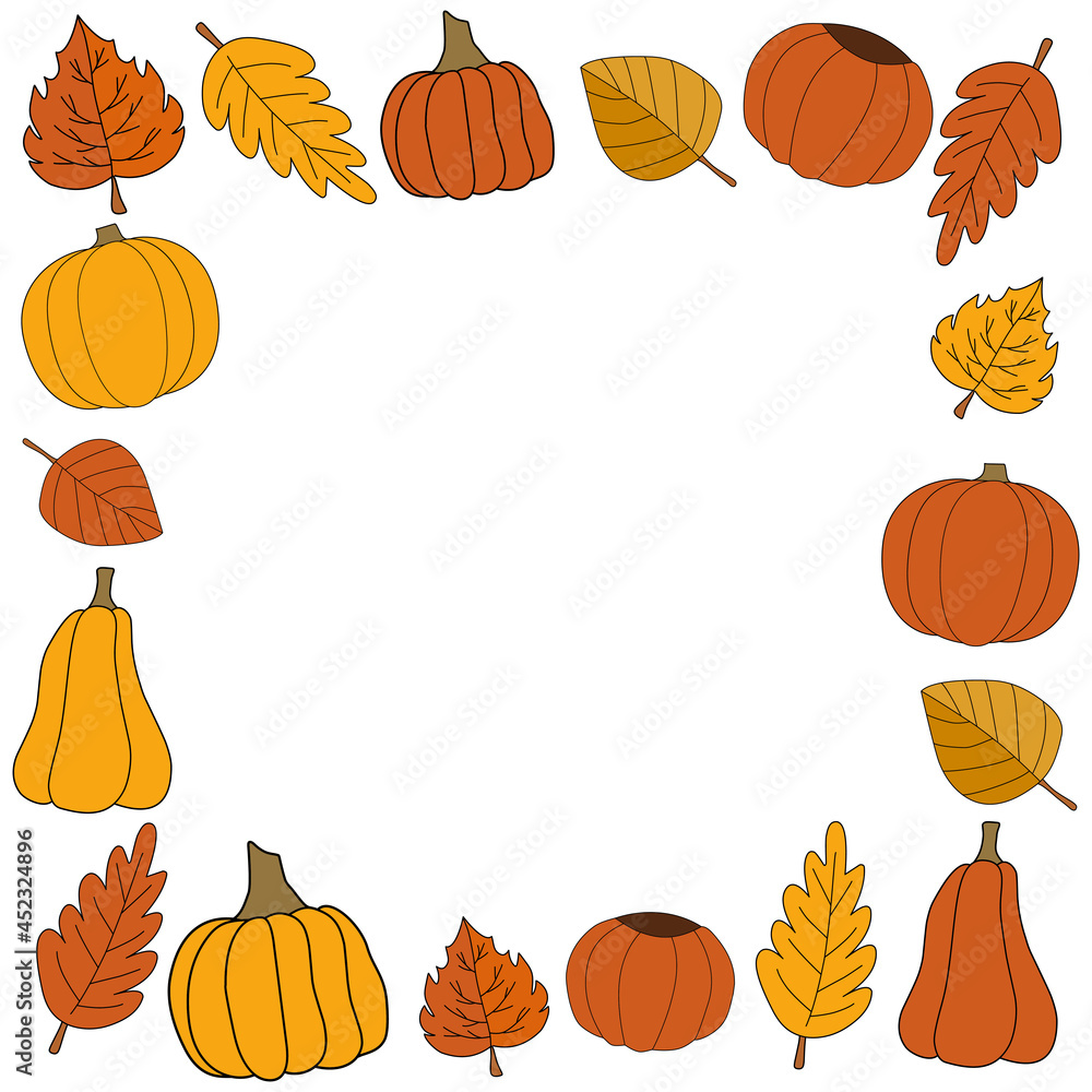 Happy fall vector autumn seamless pattern square frame