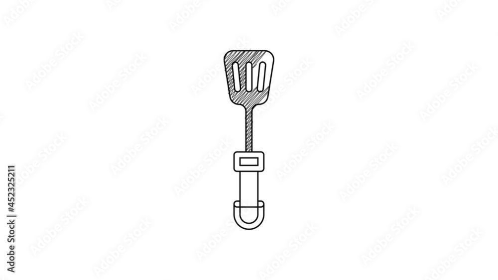 Black line Spatula icon isolated on white background. Kitchen spatula icon. BBQ spatula sign. Barbecue and grill tool. 4K Video motion graphic animation Black line Spatula icon isolated on white background. Kitchen spatula icon. BBQ spatula sign. Barbecue and grill tool. 4K Video motion graphic animation