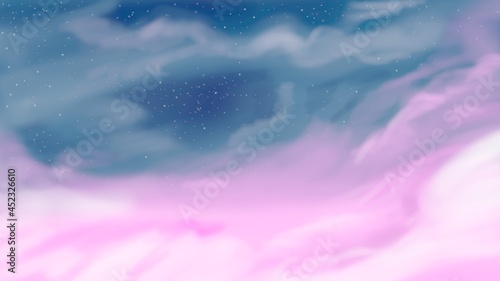 Photography Night sky with purple clouds and stars