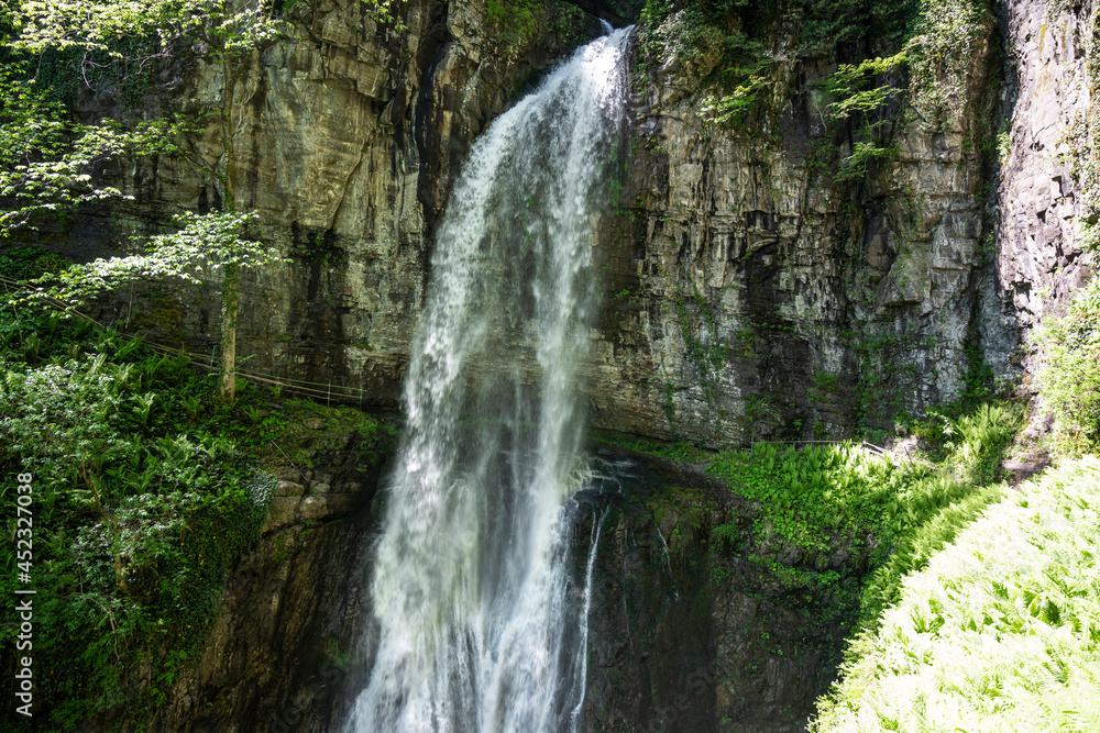 The Giant Waterfall in the Republic of Abkhazia. A clear sunny day on May 20, 2021