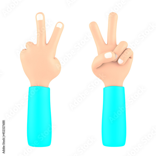 3d render of a hand showing peace sign