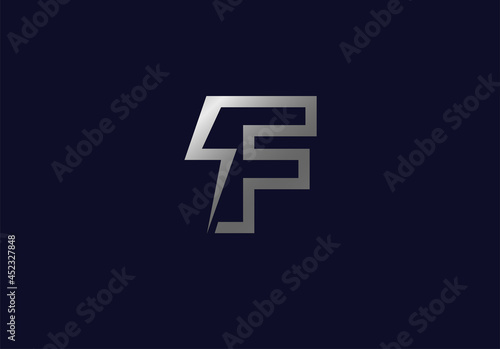 Initial F Power lightning thunder Logo. letter F and thunder bolt icon combination isolated on dark background, Logo Design Template element, vector illustration
