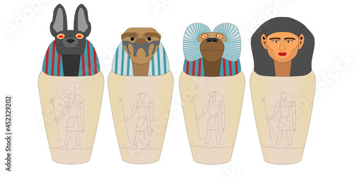 Canopic jars were used by the ancient Egyptians during the mummification process to store and preserve the viscera of their owner for the afterlife. photo