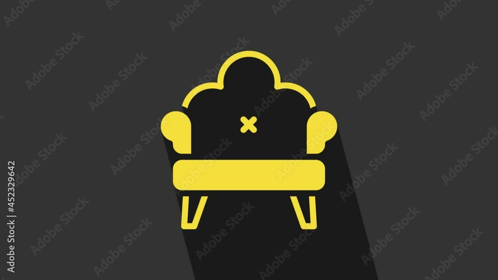 Yellow Sofa icon isolated on grey background. 4K Video motion graphic animation Yellow Sofa icon isolated on grey background. 4K Video motion graphic animation