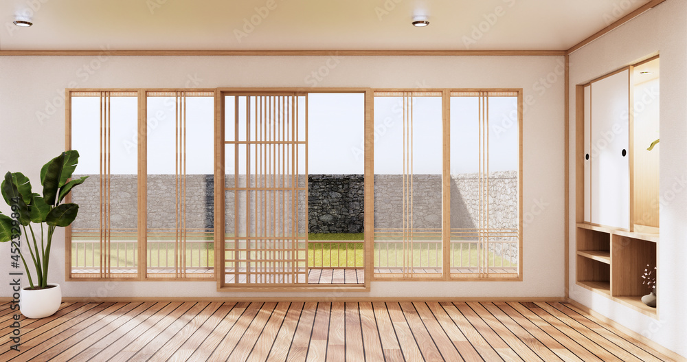 The Minimal room japanese style design.3D rendering