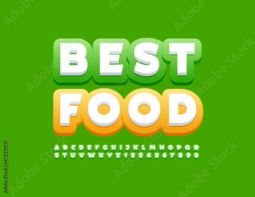 Vector healthy concept Best Food with White and Green Font. Modern Alphabet Letters and Numbers set
