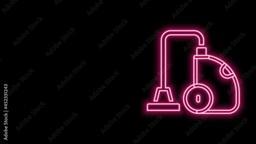 Glowing neon line Vacuum cleaner icon isolated on black background. 4K Video motion graphic animation Glowing neon line Vacuum cleaner icon isolated on black background. 4K Video motion graphic animation