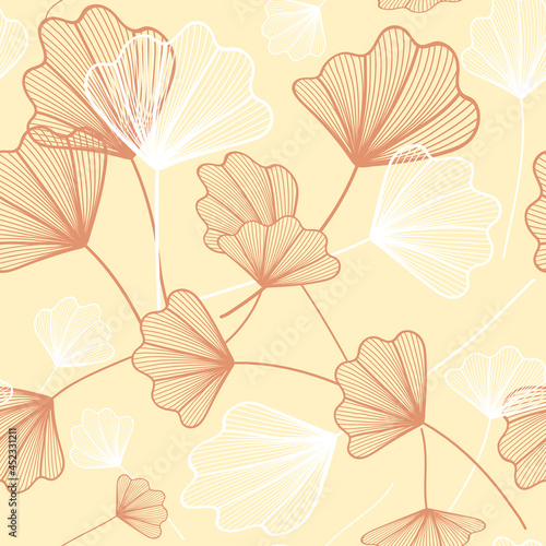 Seamless pattern of stylized leaves in pale colors