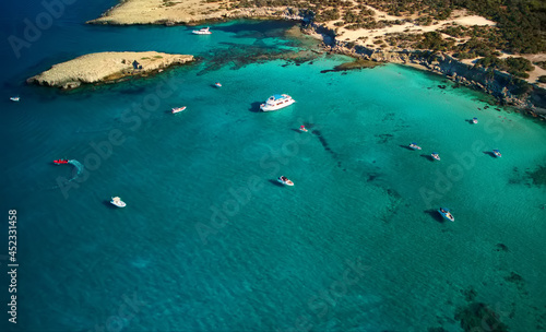 Aerial view of Aphrodite bay, Akamas Peninsula National Park, Cyprus