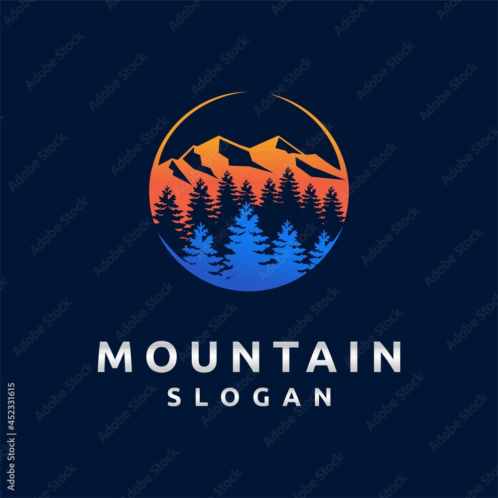 Mountain logo with sunset concept