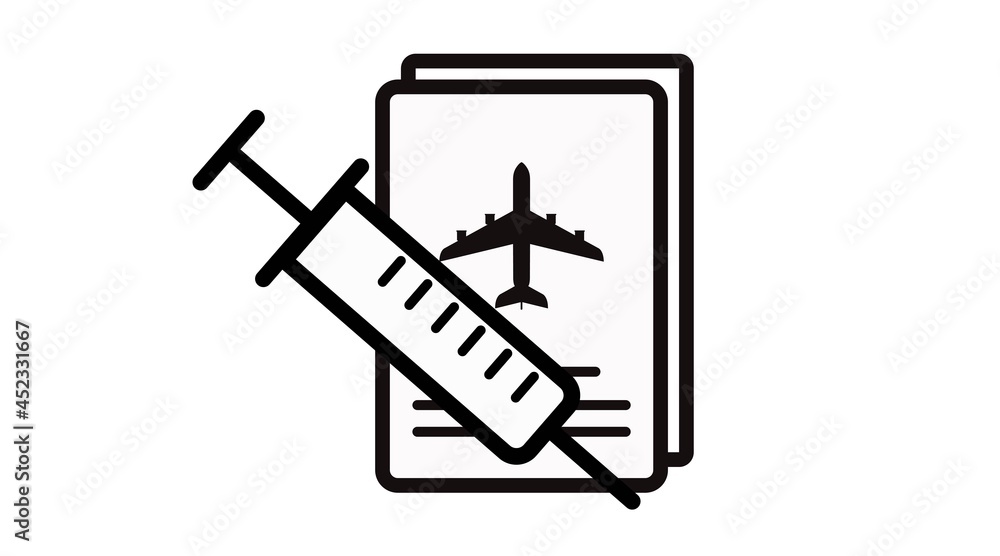 Covid Passport. Vector isolated illustration of a plane passport and a Syringe Covid Passport. Vector isolated illustration of a plane passport and a Syringe