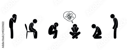 sad people illustration, stick figure crying man, depression, grief, sadness
