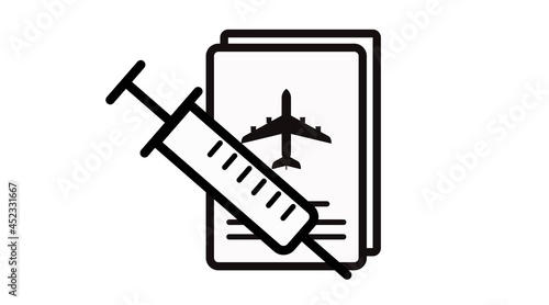 Covid Passport. Vector isolated illustration of a plane passport and a Syringe