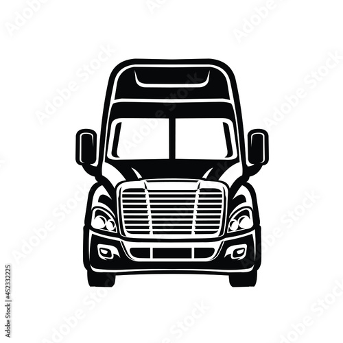 Semi Truck Vector Front View. 18 Wheeler Trucking Vector Isolated Silhouette