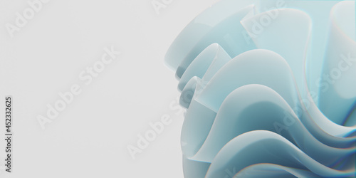 Minimalist abstract blue geometric waves on white background. Layered shine design geometry elements for presentation design. Suit for corporate, business, seminar, talks, institution. 3D render
