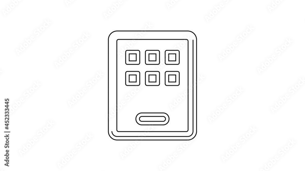 Black line Graphic tablet icon isolated on white background. 4K Video motion graphic animation Black line Graphic tablet icon isolated on white background. 4K Video motion graphic animation