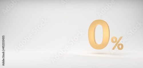 Fototapeta Naklejka Na Ścianę i Meble -  0 percent on white background. 3d rendering gold metal discount