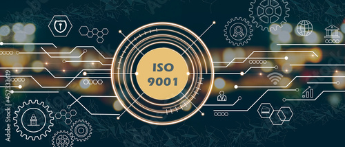 ISO 9001 icon. ISO standards quality control assurance warranty business technology concept.
