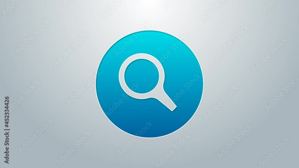 Blue line Magnifying glass icon isolated on grey background. Search, focus, zoom, business symbol. 4K Video motion graphic animation Blue line Magnifying glass icon isolated on grey background. Search, focus, zoom, business symbol. 4K Video motion graphic animation
