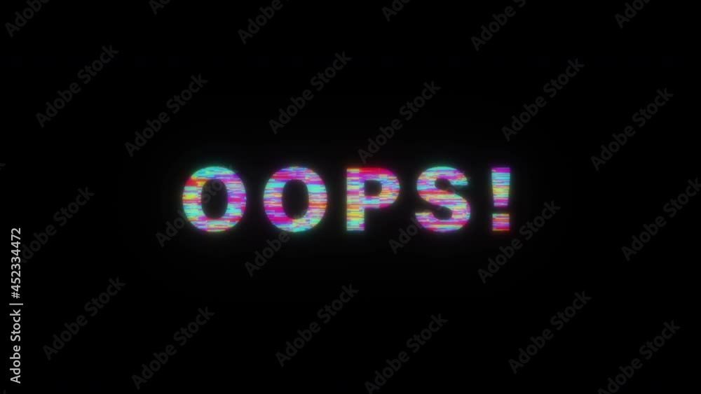 OOPS colorful glitch text effect 3D animation flashing with flicker light. 4K 3D seamless looping OOPS kinetic cylinder glitch effect element for intro, title banner with blank copy space.
OOPS colorful glitch text effect 3D animation flashing with flicker light. 4K 3D seamless looping OOPS kinetic cylinder glitch effect element for intro, title banner with blank copy space.