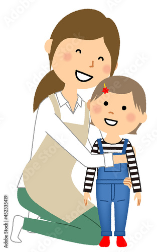 エプロンの女性と幼児