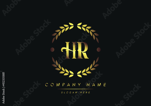 letters HR monogram logo, gold color, luxury style, Vector Illustration