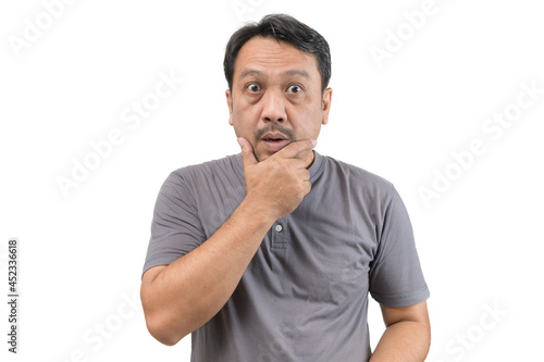 middle aged man shocked with surprise expression isolated