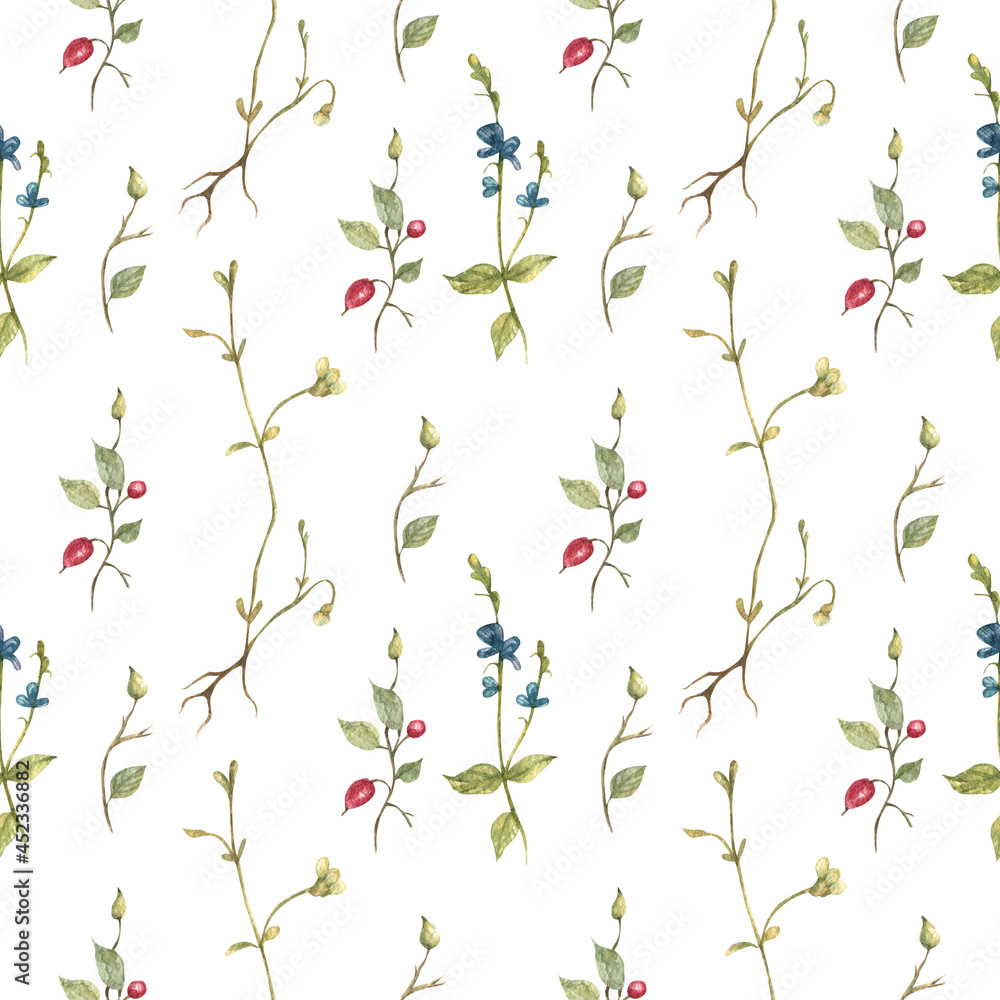 custom made wallpaper toronto digitalPattern watercolor butterfly-moth flowers
Watercolor botanical seamless pattern with small flowers. Cute floral print blooming summer meadow illustration with butterflies and wildflowers